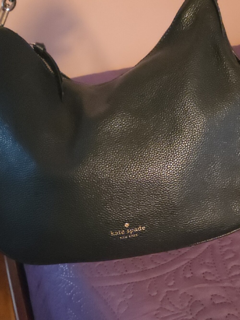 kate spade Black Pebbled Leather Shoulder Hobo with Gold Hardware. - Picture 6 of 11